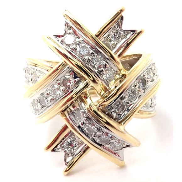 Rare! Authentic Tiffany & Co Platinum Diamond Ribbon Box Ring - Picture 1 of 9